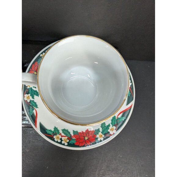Tienshan Deck The Halls Footed Cup and Saucer Set 6 Oz Lot of 2 - Picture 7 of 10